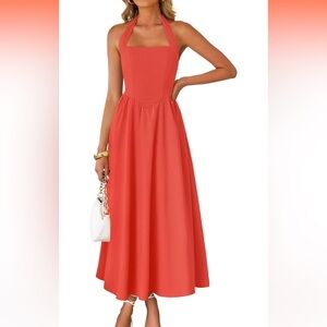 Amazon Coral Halter Midi Dress